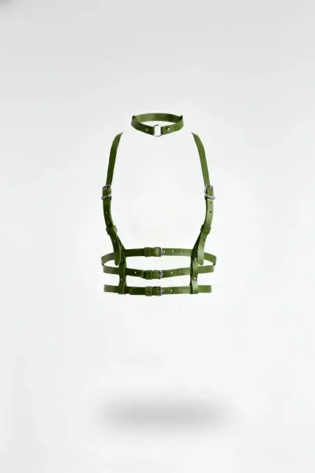 Haki Kadın Kemer Deri Çoklu Tokalı Vücut Aksesuarı - APFT615 - 1