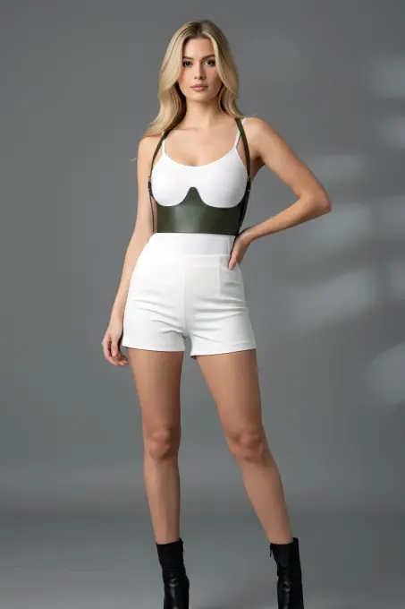 Haki Kadın Kemer Deri Kalın Omuz Detaylı Beden Aksesuarı - APFT614 - 3