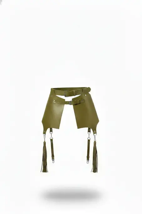 Haki Kadın Kemer Deri Panelli Püskül Detaylı Bel Aksesuarı - APFT985 - 1