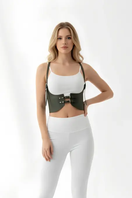 Haki Kadın Kemer Geniş Suni Deri Korse Kemer - APFT605 - 4