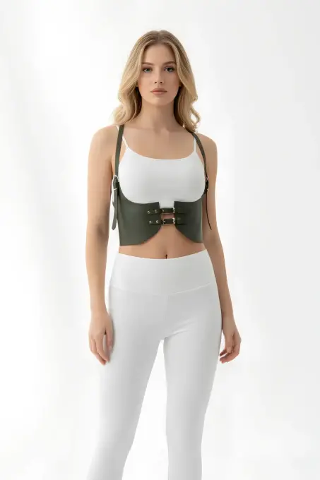 Haki Kadın Kemer Geniş Suni Deri Korse Kemer - APFT605 - 5