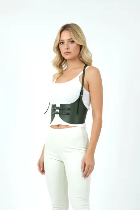 Haki Kadın Kemer Geniş Suni Deri Korse Kemer - APFT605 - 7