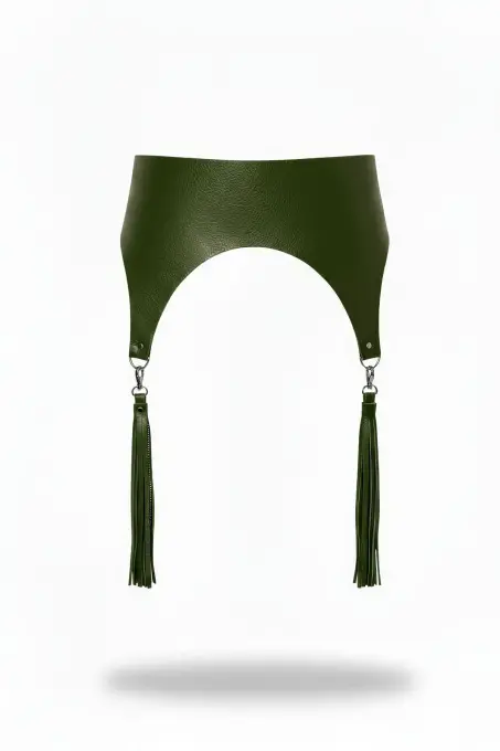 Haki Kadın Kemer Geniş Suni Deri Püskül Detaylı - APFT788 - 1