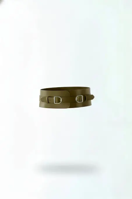 Haki Kadın Kemer Geniş Yapılı Metal Tokalı Aksesuar - APFT875 - 1