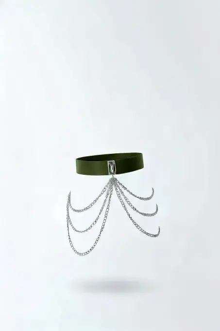 Haki Kadın Kemer Kalın Zincir Detaylı Bel Aksesuarı - APFT904 - 1