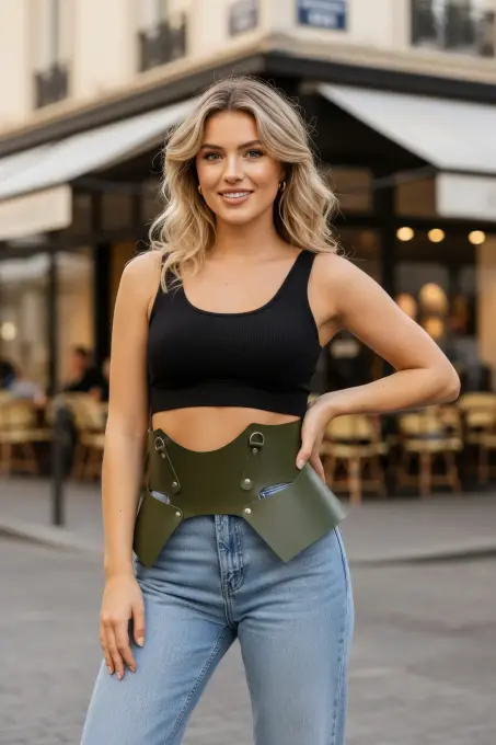 Haki Kadın Kemer Korse Kesim Geniş Bel Kemer - APFT619 - 4