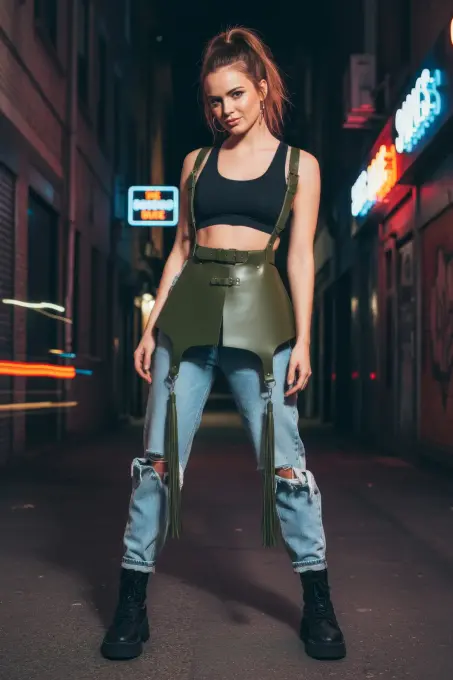 Haki Kadın Kemer Püskül Detaylı Geniş Korse Kemer - APFT787 - 3