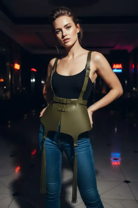 Haki Kadın Kemer Püskül Detaylı Geniş Korse Kemer - APFT787 - 4