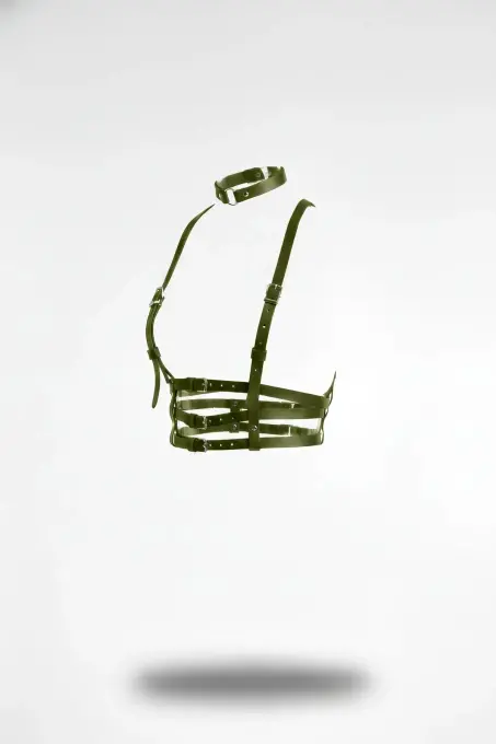 Haki Kadın Kemer Suni Deri Çoklu Şeritli Boyun Detaylı - APFT615 - 1