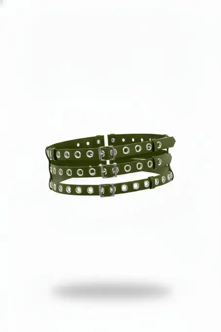 Haki Kadın Kemer Üç Katlı Metal Halkalı Geniş - APFT641 - 1