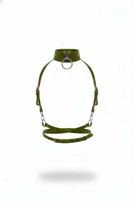 Haki Kadın Kemer Zımbalı O Halka Detaylı Deri Vücut Aksesuarı - APFT644 - 1