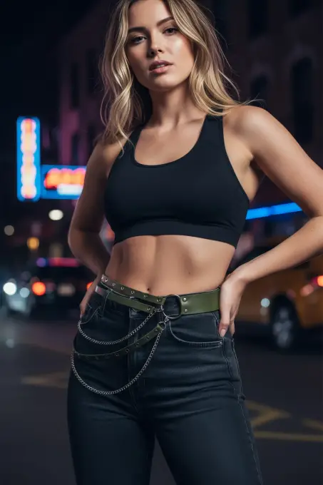 Haki Kadın Kemer Zincir Detaylı Halka Tokalı Bel Aksesuarı - APFT586 - 4