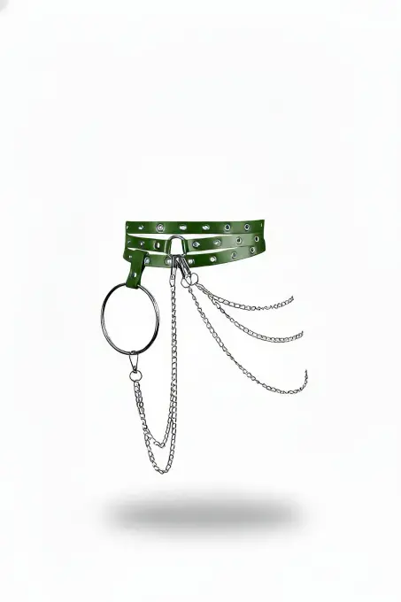 Haki Kadın Kemer Zincir Detaylı Zımbalı Üçlü Bel Aksesuarı - APFT731 - 1