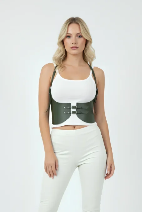 Haki Renk Kalın Kadın Kemeri, Deri Kemer Harness - APFT605 - 4
