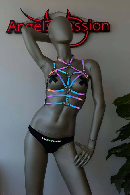 İç Çamaşırı Modelleri Renkli Reflektörlü Göğüs Üzeri Harness - 4