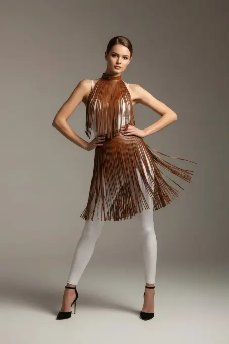 Kahverengi Etek Püskül Detaylı Etek Yüksek Bel Etek - APFT997 - Angels Passion (1)