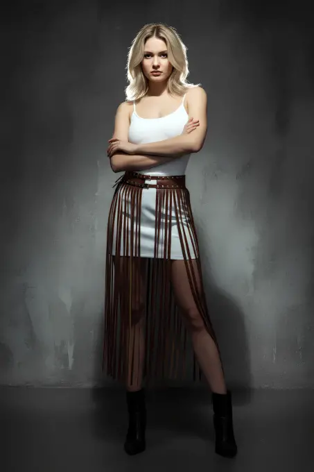 Kahverengi Etek Uzun Püsküllü Zımba Detaylı Etek Tokalı - APFT637 - 3