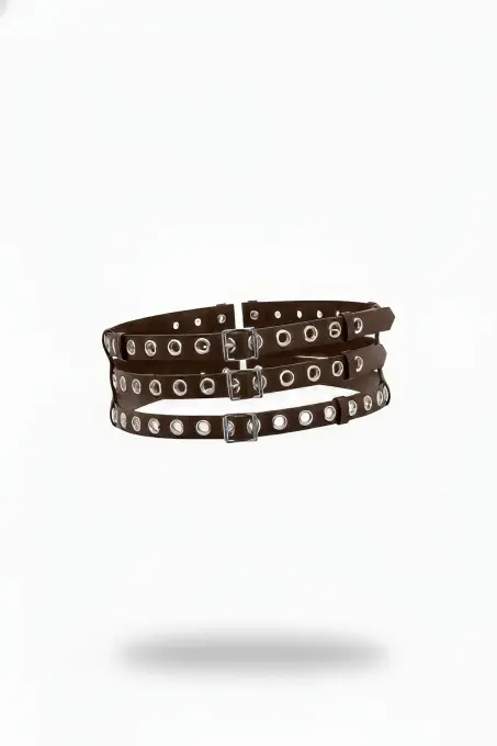 Kahverengi Kadın Kemer Üçlü Metal Halkalı Geniş Tokalı - APFT641 - 1