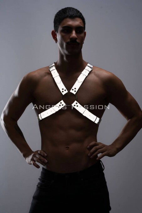 Karanlıkta Parlayan (Reflektörlü) Erkek Göğüs Harness, Parti Aksesuar - APFTM95 - 7