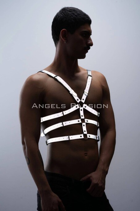Karanlıkta Parlayan - Reflektörlü Erkek Göğüs Harness, T-Shirt Üzeri Harness - APFTM38 - 2