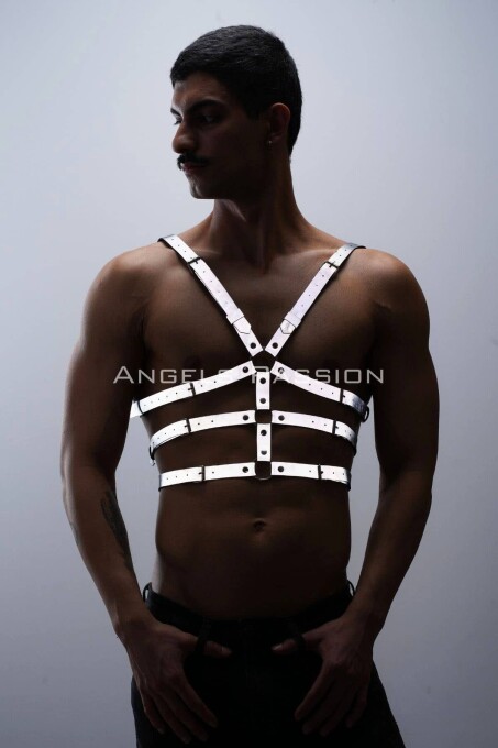 Karanlıkta Parlayan - Reflektörlü Erkek Göğüs Harness, T-Shirt Üzeri Harness - APFTM38 - 3