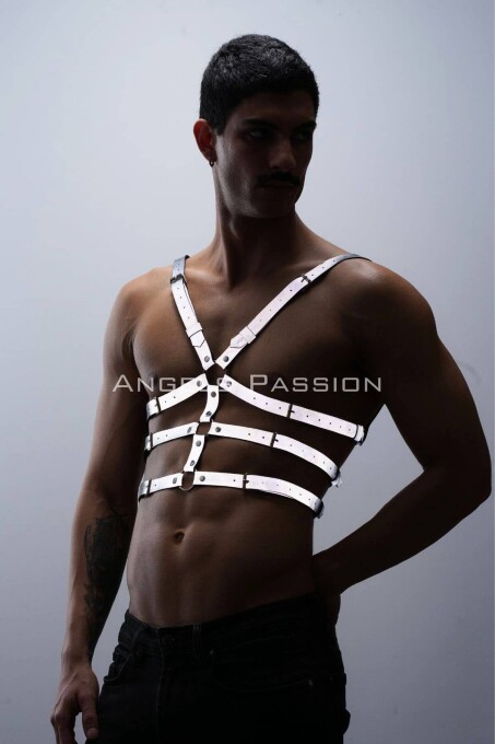 Karanlıkta Parlayan - Reflektörlü Erkek Göğüs Harness, T-Shirt Üzeri Harness - APFTM38 - 4