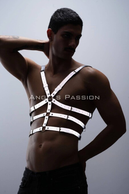 Karanlıkta Parlayan - Reflektörlü Erkek Göğüs Harness, T-Shirt Üzeri Harness - APFTM38 - 5