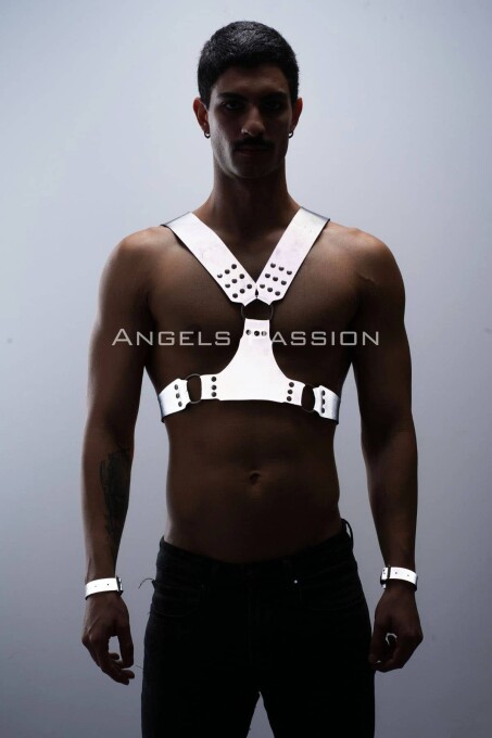 Karanlıkta Parlayan - Reflektörlü Erkek Harness, Kelepçeli Göğüs Harness Takım - APFTM121 - 3
