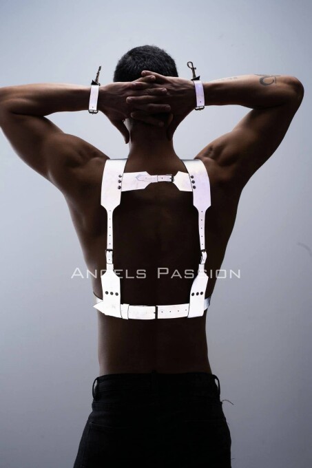 Karanlıkta Parlayan - Reflektörlü Erkek Harness, Kelepçeli Göğüs Harness Takım - APFTM121 - 6