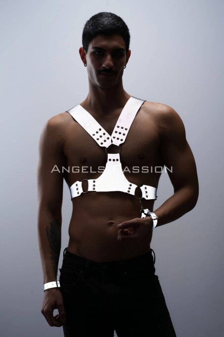 Karanlıkta Parlayan - Reflektörlü Erkek Harness, Kelepçeli Göğüs Harness Takım - APFTM121 - 1