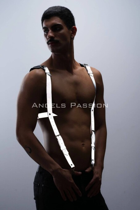 Karanlıkta Parlayan - Reflektörlü Pantolon Askısı, Erkek Göğüs Harness - Reflektörlü Clubwear - APFTM135 - 4