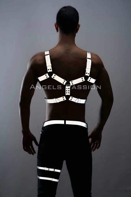 Karanlıkta Yansıyan Reflektörlü Erkek Harness Takım, Erkek Göğüs ve Bacak Harness Takım - APFTM198 - 7