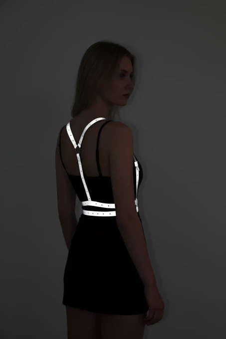 Karanlıkta Yansıyan - Reflektörlü Göğüs Harness, Parti Harness, Elbise Aksesuar - APFT205 - 6