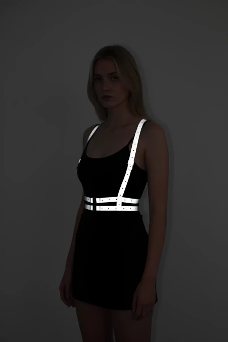 Karanlıkta Yansıyan - Reflektörlü Göğüs Harness, Parti Harness, Elbise Aksesuar - APFT205 - 7