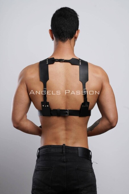 Kelepçeli Erkek Göğüs Harness, Deri Erkek Fantezi Harness, Kelepçeli Erkek Harness - APFTM121 - 6