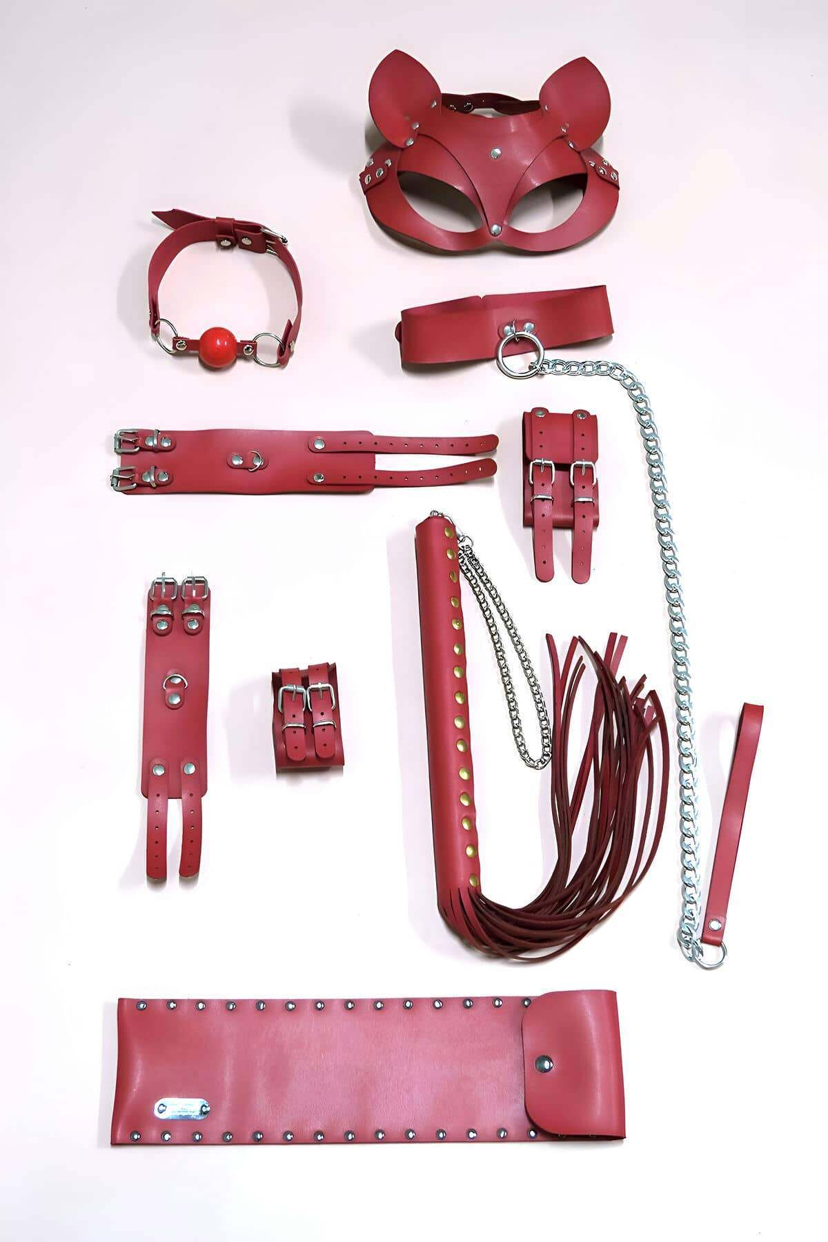 Kırbaç Kelepçe Set, 6'I Set, Ayak - El Kelepçesi, Maske, Ağız Topu - 1308