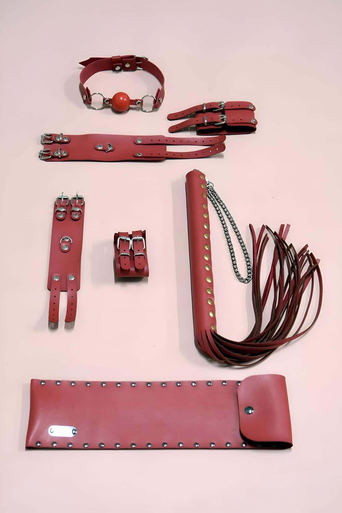 Kırbaç Kelepçe Takım 4'Lü Set, El - Ayak Kelepçesi, Kırbaç, Ağız Topu - 1306