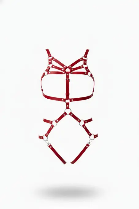 Kırmızı Body Harness Deri Çoklu Şeritli Metal Tokalı - APFT724 - 1