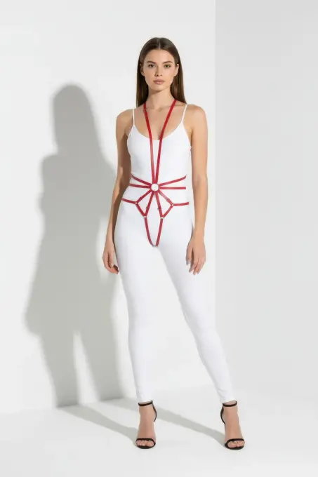 Kırmızı Body Harness Deri Halka Detaylı Vücut Aksesuarı - APFT339 - 4