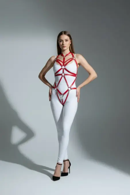 Kırmızı Body Harness Deri Metal Halka Detaylı - APFT316 - Angels Passion (1)