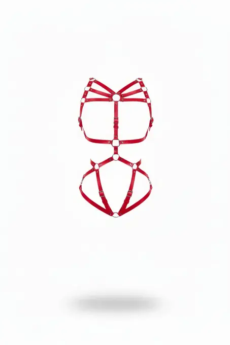 Kırmızı Body Harness Deri Metal Halka Detaylı - APFT860 - 1