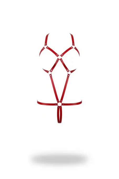 Kırmızı Body Harness Deri Metal Halkalı Vücut Aksesuarı - APFT240 - 1