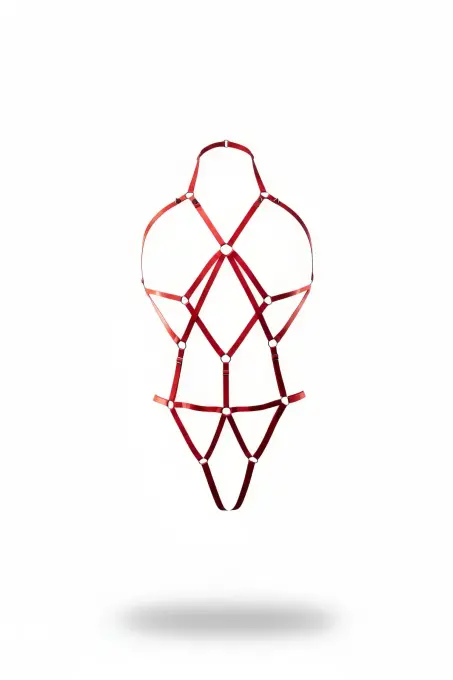 Kırmızı Body Harness Metal Halka Detaylı Çapraz Bantlı - APFT1082 - 1