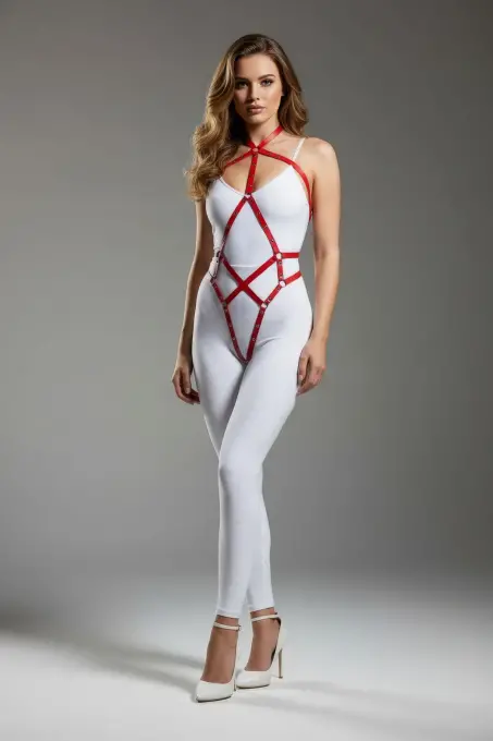 Kırmızı Body Harness Parlak Deri Çapraz Bağlamalı Vücut Aksesuarı - APFT295 - 3