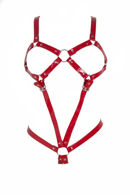 Kırmızı Body Harness Parlak Suni Deri Ayarlanabilir - APFT312 - 1
