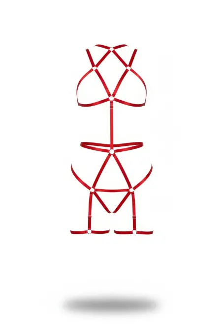 Kırmızı Body Harness Saten Şeritli Metal Halka Detaylı - APFT1200 - 1