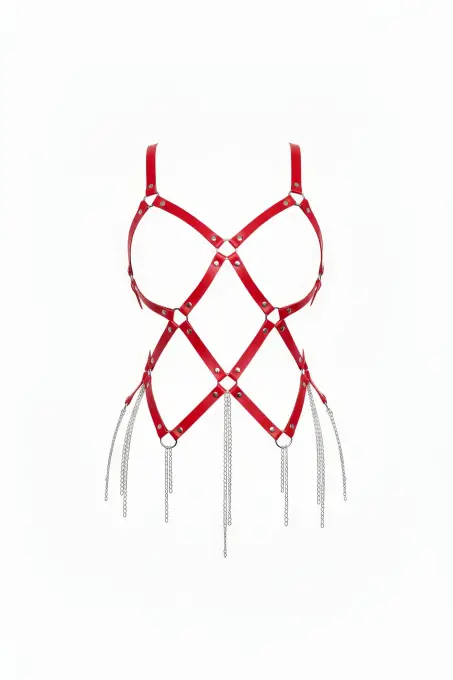 Kırmızı Body Harness Suni Deri Zincir Püskül Detaylı - APFT950 - 1