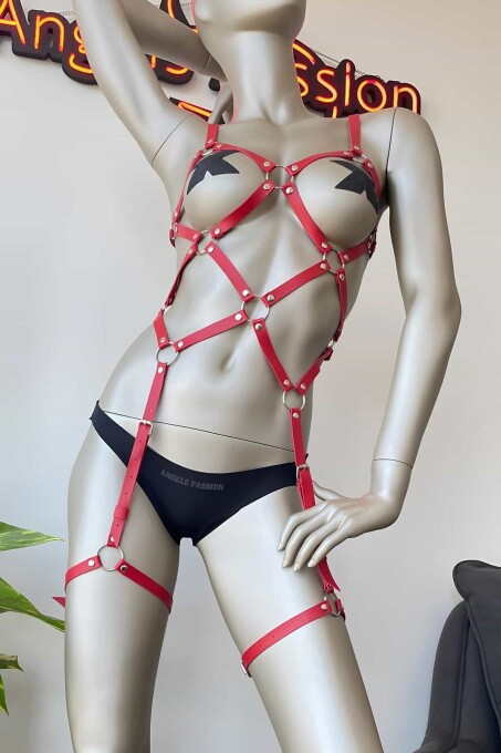 Kırmızı Deri Vücut Harness - 1