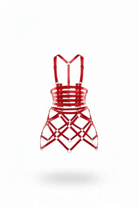 Kırmızı Etek Deri Büstiyer Üstlü Halka Detaylı Etek - APFT785 - 1