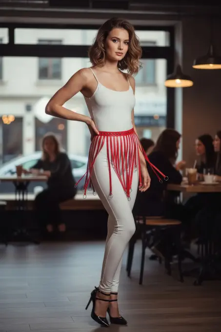 Kırmızı Etek Deri Halka Detaylı Etek Mini Etek Aksesuar - APFT579 - 4